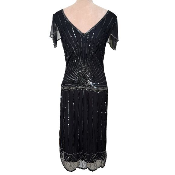 Gatsbylady London Black Beaded Sequin 1920s Flapper Dress Art Deco Formal Size 6 - Picture 10 of 16